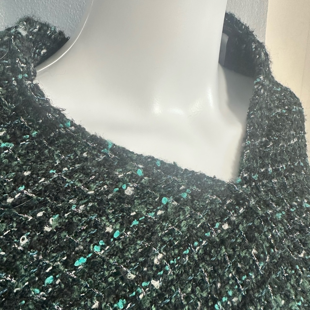 J. Jill Woven Green and White poncho Cape Sweater OS - Picture 6 of 6